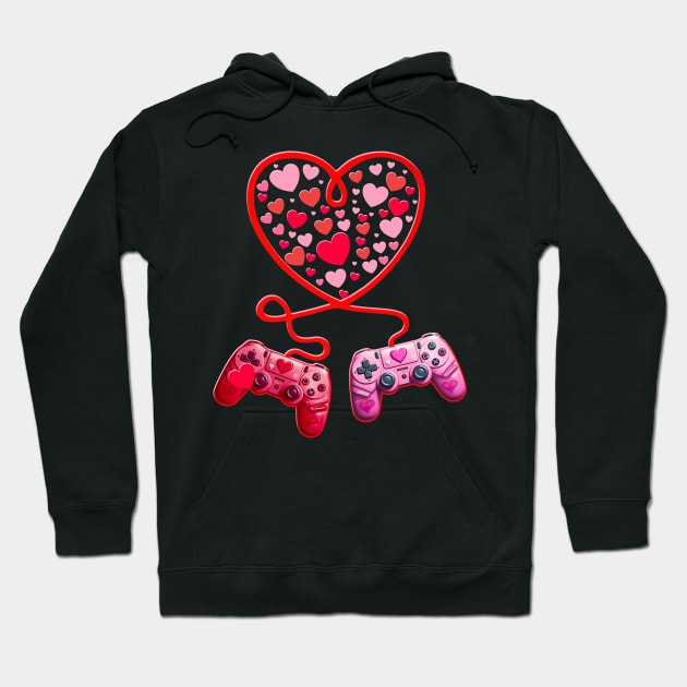 Video Gamer Valentines Day With Controllers Heart Hoodie by HannessyRin